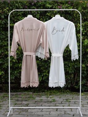 Bridesmaid Satin Robe with Lace Trim - Champagne color